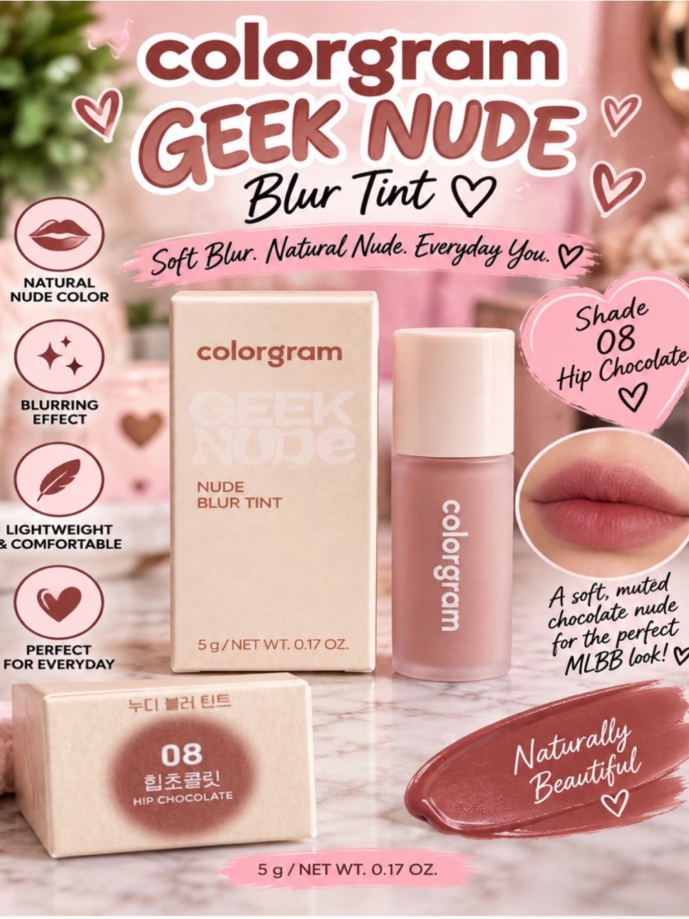 Colorgram Geek Nude Blur Tint - Shade 08 Hip Chocolate (Nude Pink)